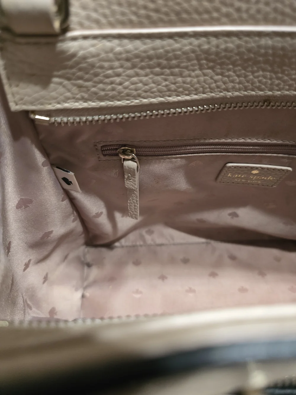 Kate Spade Cream Pebbled Leather Satchel with Black Trim